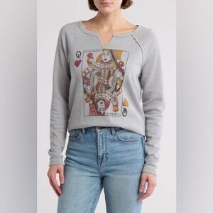 Lucky Brand knit Gray Queen of hearts Card top